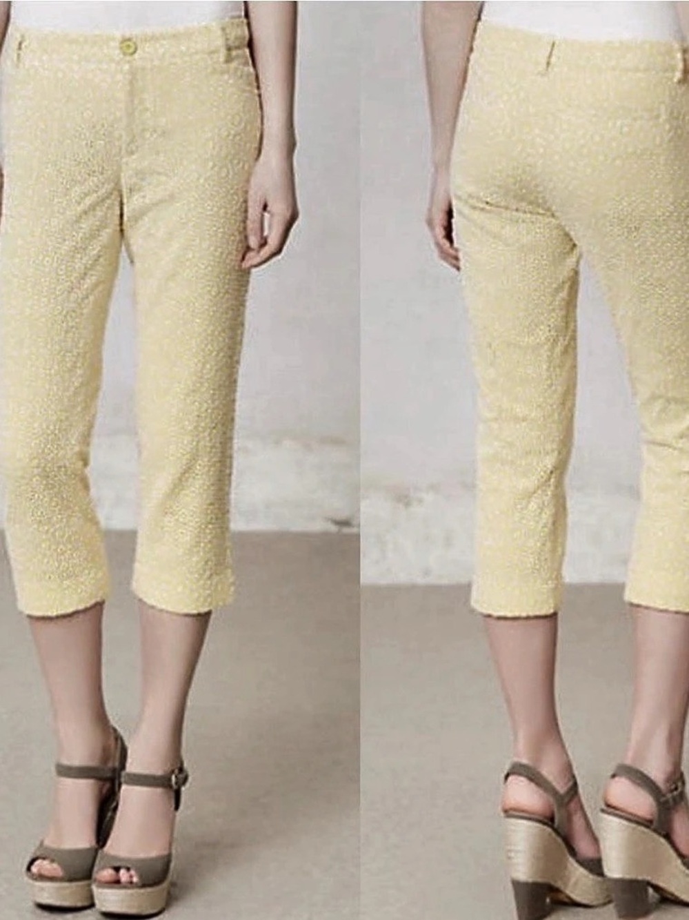Anthropologie Cartonnier Floral Cropped Pants in Yellow & White Size 12